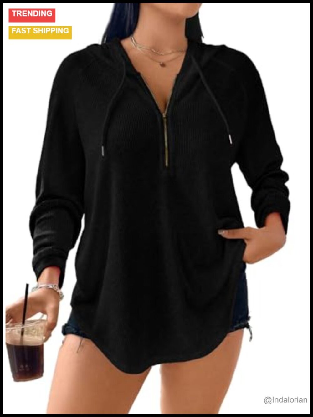 Plus Size Waffle Knit Half Zip Sweatshirt Women Oversized Long Sleeve